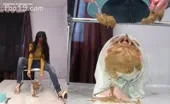Two girls crying while they poop