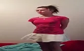 Desperate employee peeing and shitting in panties