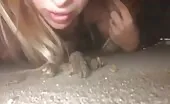 Blonde girl eating shit
