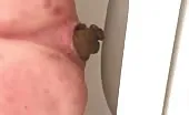 Shitting on white homemade toilet