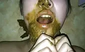 Covered her fat body with shit