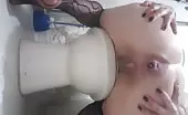 Close up of sexy babe shitting