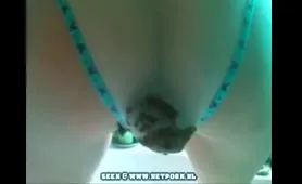 Blonde Woman Squats Over Bathtub and Shits in Her Panty