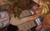 Dark haired babe shitting
