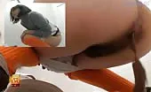 Hairy babe squirts a lot of poop