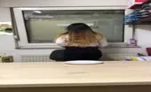 Hot girl pooping on white plate