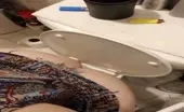 Spying on his wife pooping