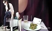 Masked babe feeds slave with shit