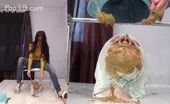 Naughty mistress shits on slave
