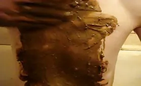 Slutty college girl smears shit on her belly