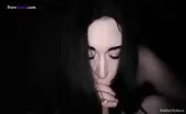 Brunette babe gives sloppy blowjob