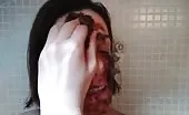 Sweet brunette smears poop