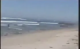 Threesome at the beach with japanese babe