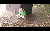 Wearing a tight red dress while pooping on slave