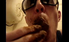 Lady eats and swallows her own shit