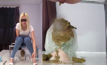 Blonde mistress shits on slave